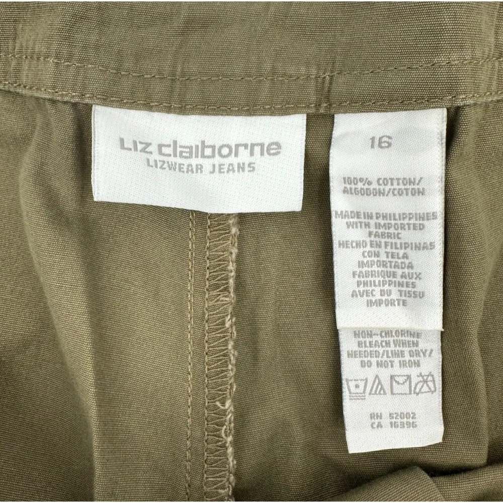 Liz Claiborne LizWear Jeans Women's Olive Capri Pants Size 16 Cropped Belted - Picture 2 of 14